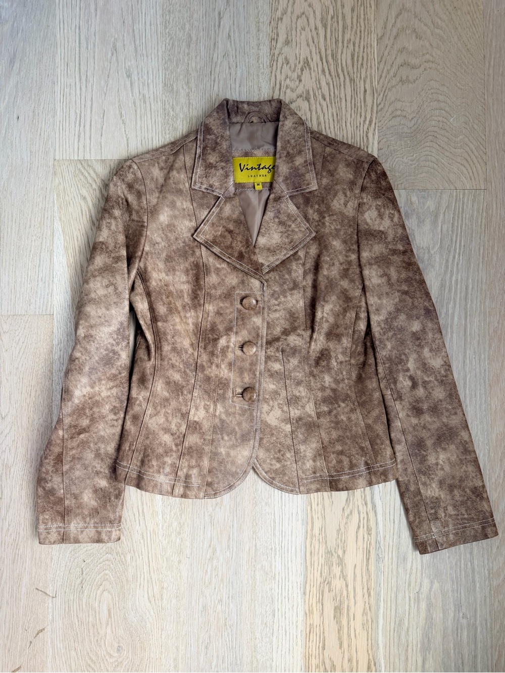 Vintage Tan Genuine Leather Women's Blazer Jacket